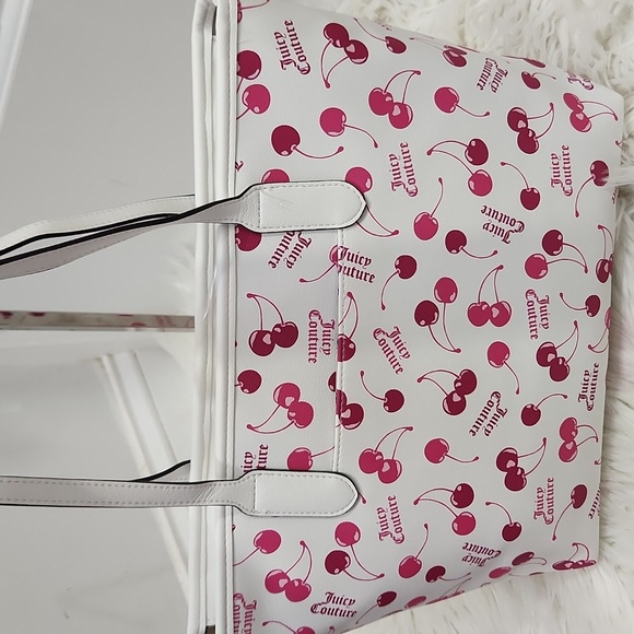🔹️Juicy Couture🔹 Cherry On top Print Whire and Pink Cherry Tote Bag And Wallet - Picture 7 of 12
